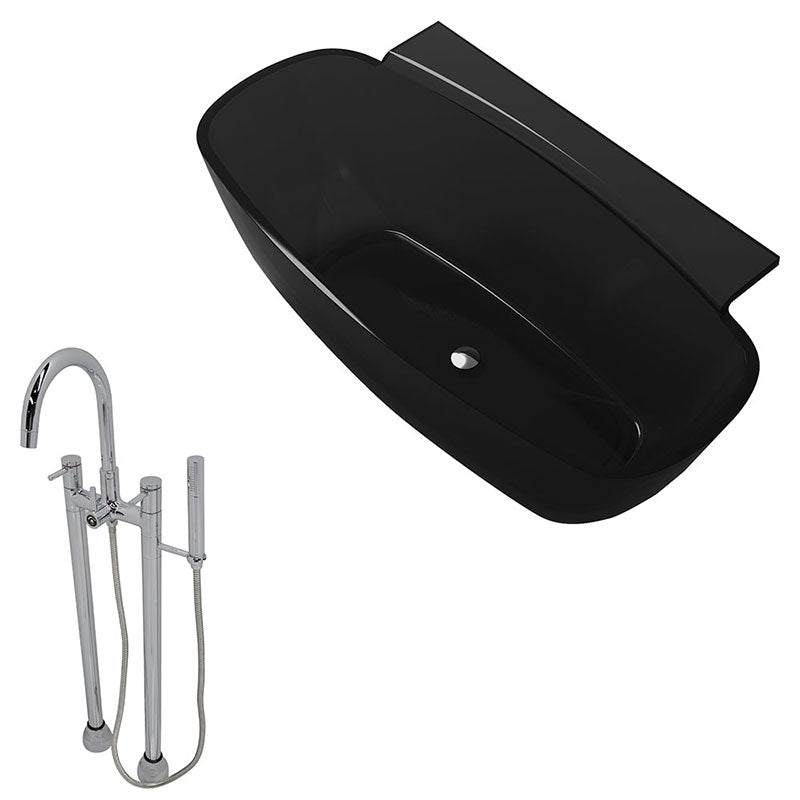 Anzzi Vida 5.2 ft. Man-Made Stone Freestanding Non-Whirlpool Bathtub in Midnight Black and Sol Series Faucet in Chrome