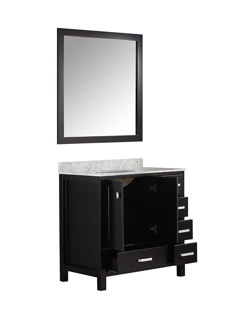 Anzzi Chateau 36 in. W x 22 in. D Vanity in Espresso with Marble Vanity Top in Carrara White with White Basin and Mirror 17