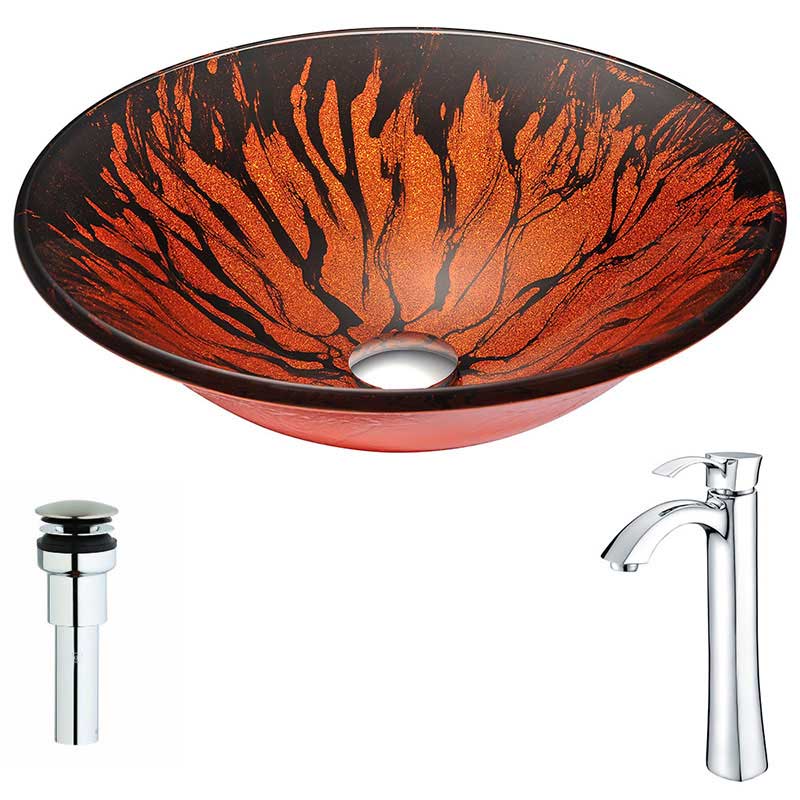 Anzzi Forte Series Deco-Glass Vessel Sink in Lustrous Red and Black with Harmony Faucet in Chrome