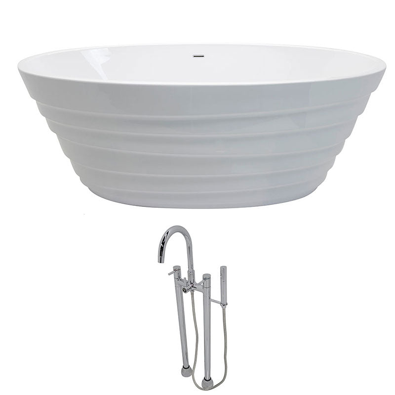 Anzzi Nimbus 5.6 ft. Acrylic Center drain Freestanding Bathtub in White with Sol Freestanding Faucet in Chrome