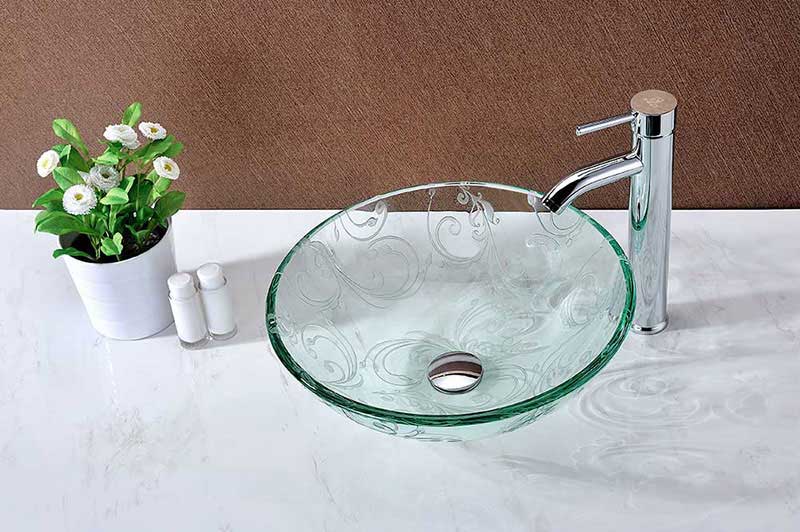 Anzzi Vieno Series Deco-Glass Vessel Sink in Crystal Clear Floral 6