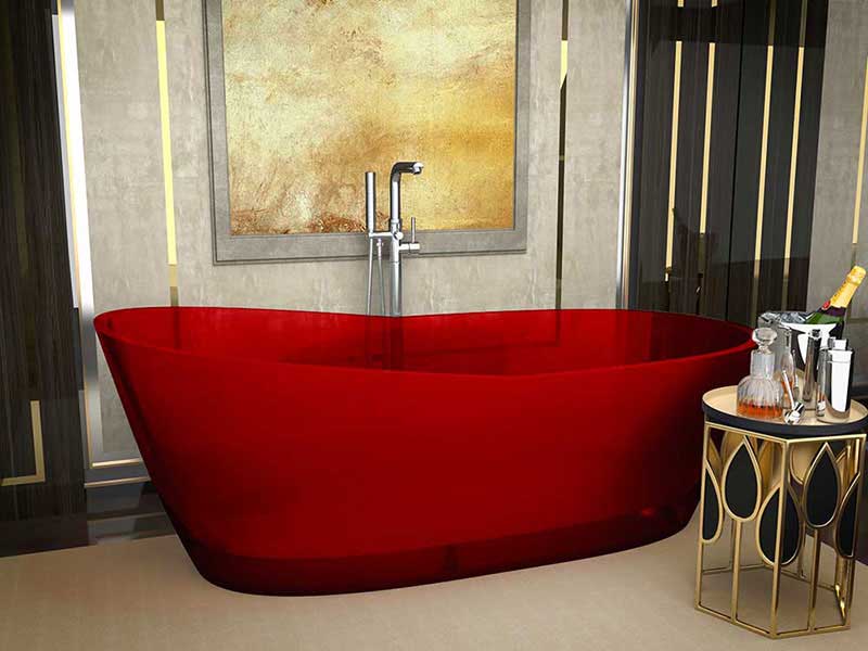 Ember 65 in. One Piece Anzzi Stone Freestanding Bathtub in Translucent Deep Red 2