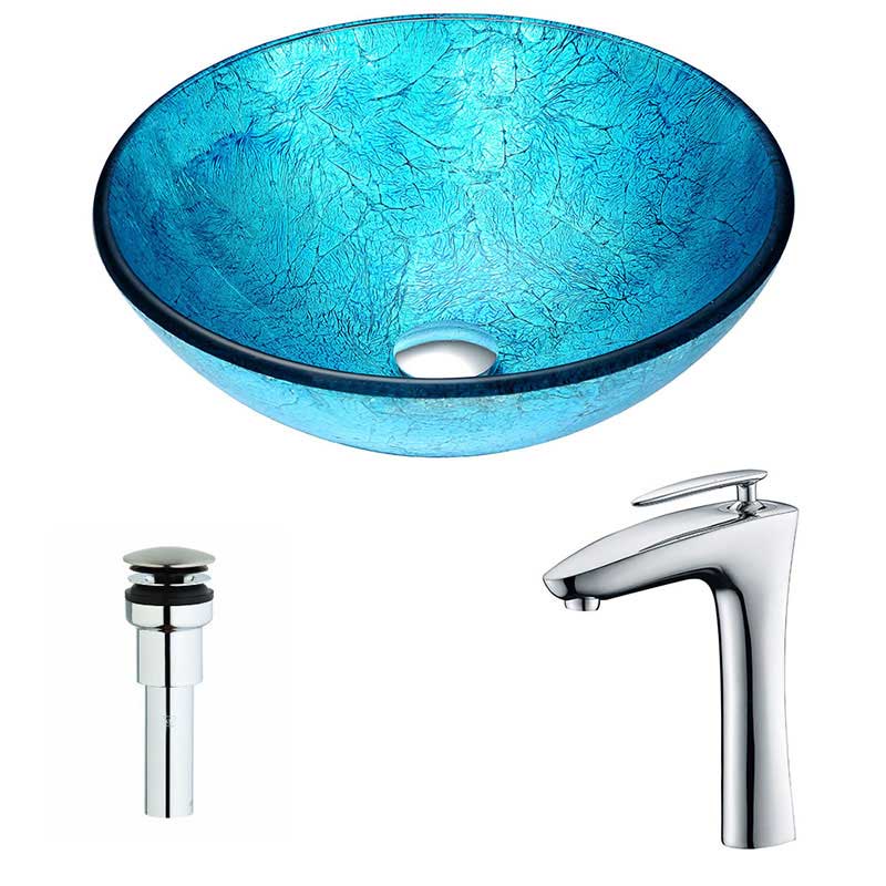 Anzzi Accent Series Deco-Glass Vessel Sink in Emerald Ice with Crown Faucet in Chrome