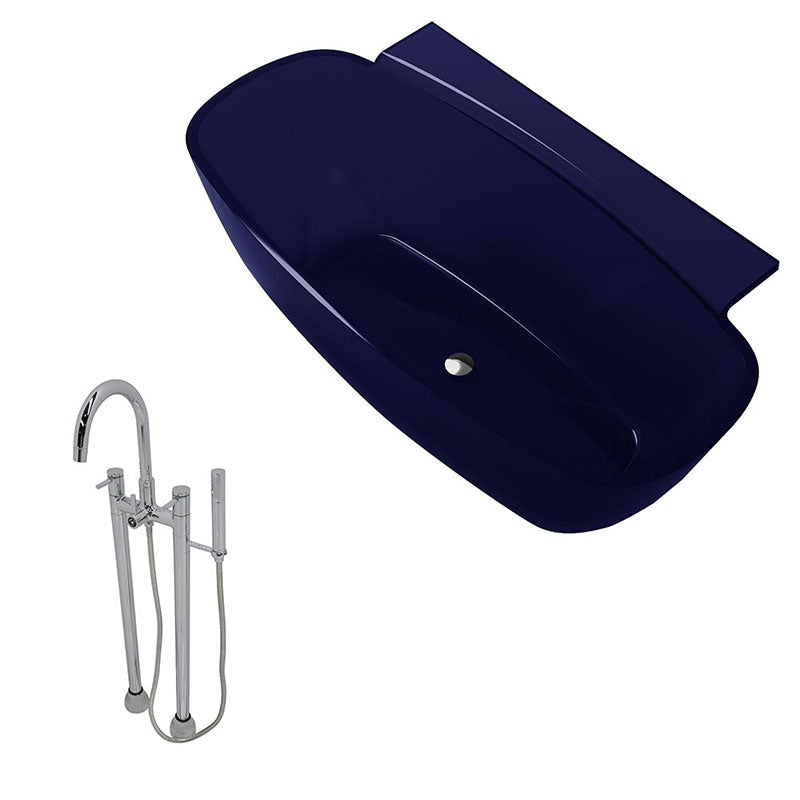 Anzzi Vida 5.2 ft. Man-Made Stone Freestanding Non-Whirlpool Bathtub in Regal Blue and Sol Series Faucet in Chrome