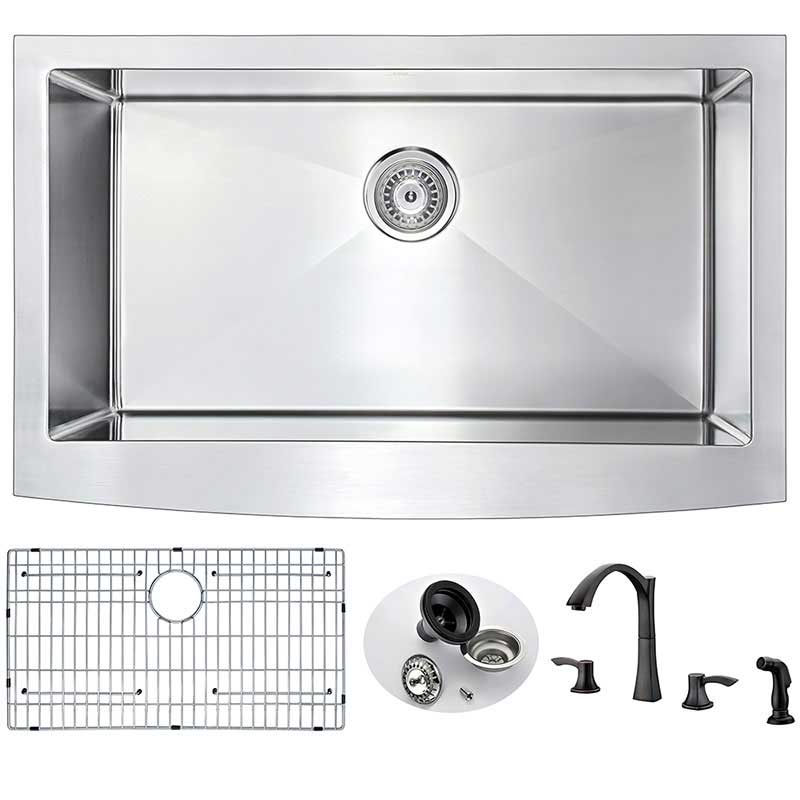 Anzzi ELYSIAN Farmhouse Stainless Steel 32 in. 0-Hole Single Bowl Kitchen Sink with Soave Faucet in Oil Rubbed Bronze