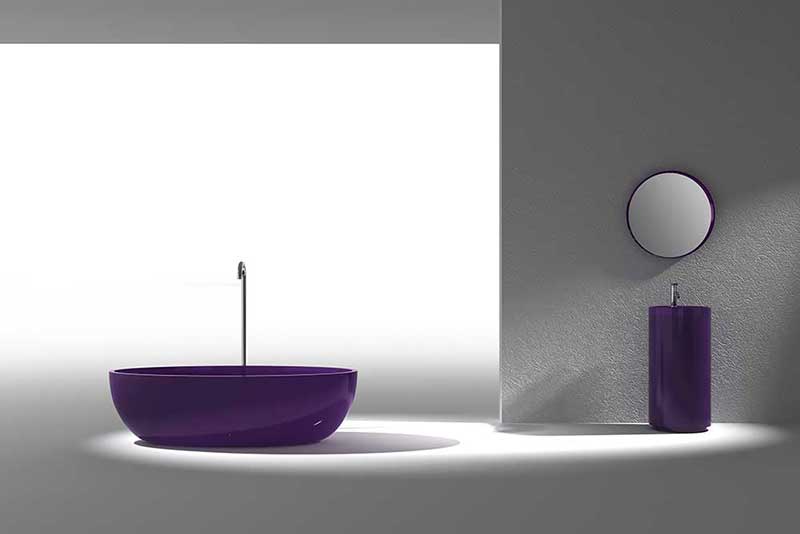 Anzzi Opal 5.6 ft. Man-Made Stone Freestanding Non-Whirlpool Bathtub in Evening Violet and Dawn Series Faucet in Chrome 4