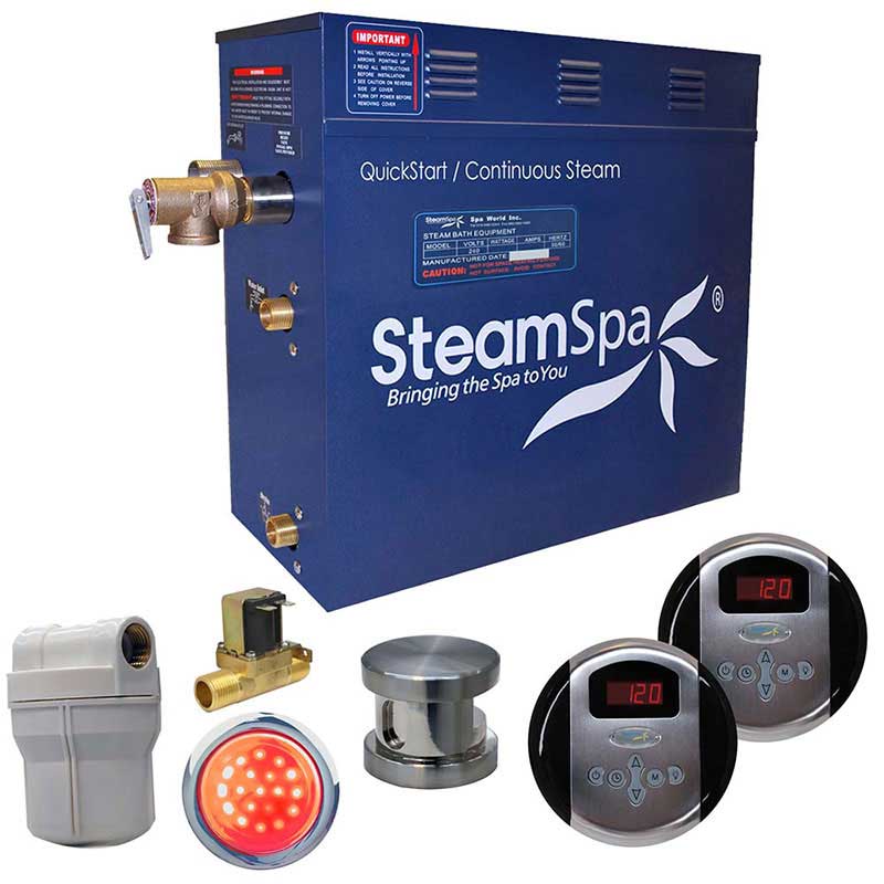 SteamSpa Royal 6 KW QuickStart Acu-Steam Bath Generator Package with Built-in Auto Drain in Brushed Nickel