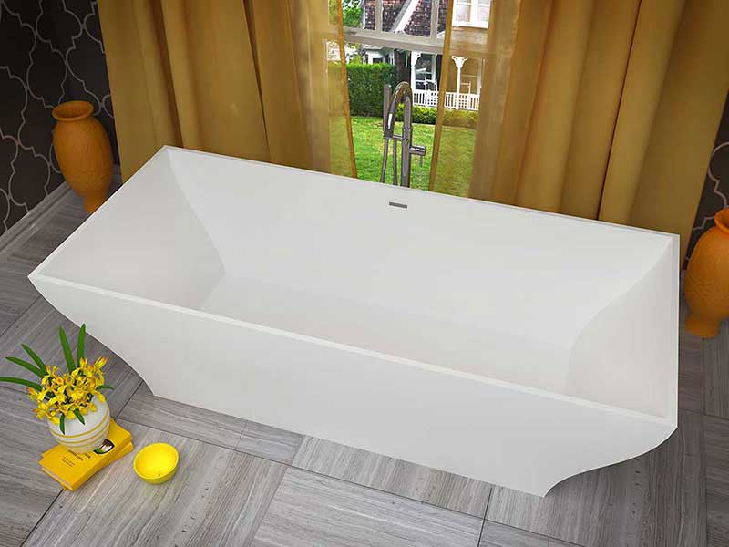 Crema 70.8 in. One Piece Anzzi Stone Freestanding Bathtub in White 2