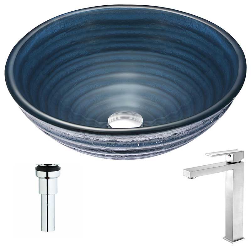 Anzzi Tempo Series Deco-Glass Vessel Sink in Coiled Blue with Enti Faucet in Brushed Nickel