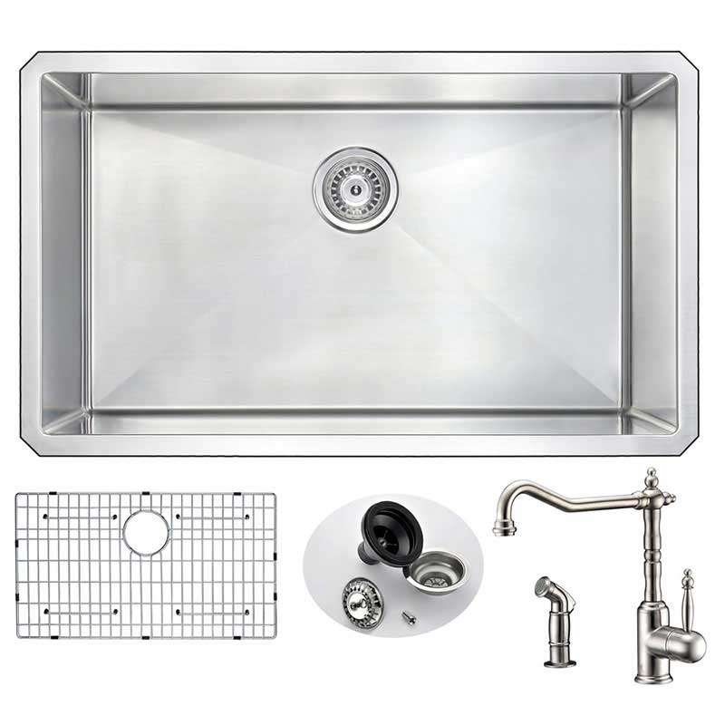 Anzzi VANGUARD Undermount Stainless Steel 32 in. 0-Hole Single Bowl Kitchen Sink with Locke Faucet in Brushed Nickel