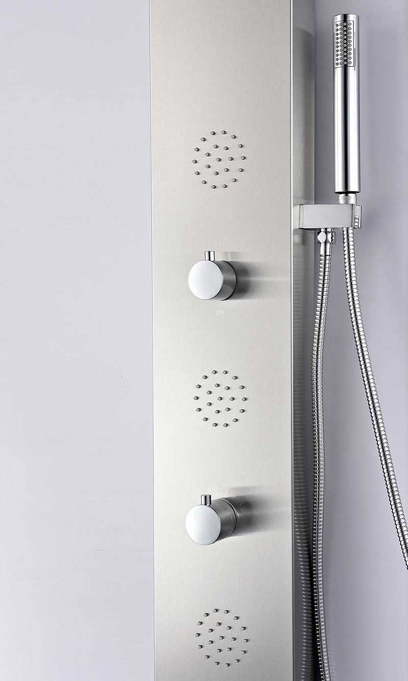 Anzzi TUNDRA Series 52 in. Full Body Shower Panel System with Heavy Rain Shower and Spray Wand in Brushed Steel 7