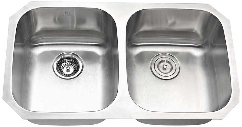 Anzzi MOORE Undermount Stainless Steel 32 in. Double Bowl Kitchen Sink and Faucet Set with Singer Faucet in Polished Chrome 11