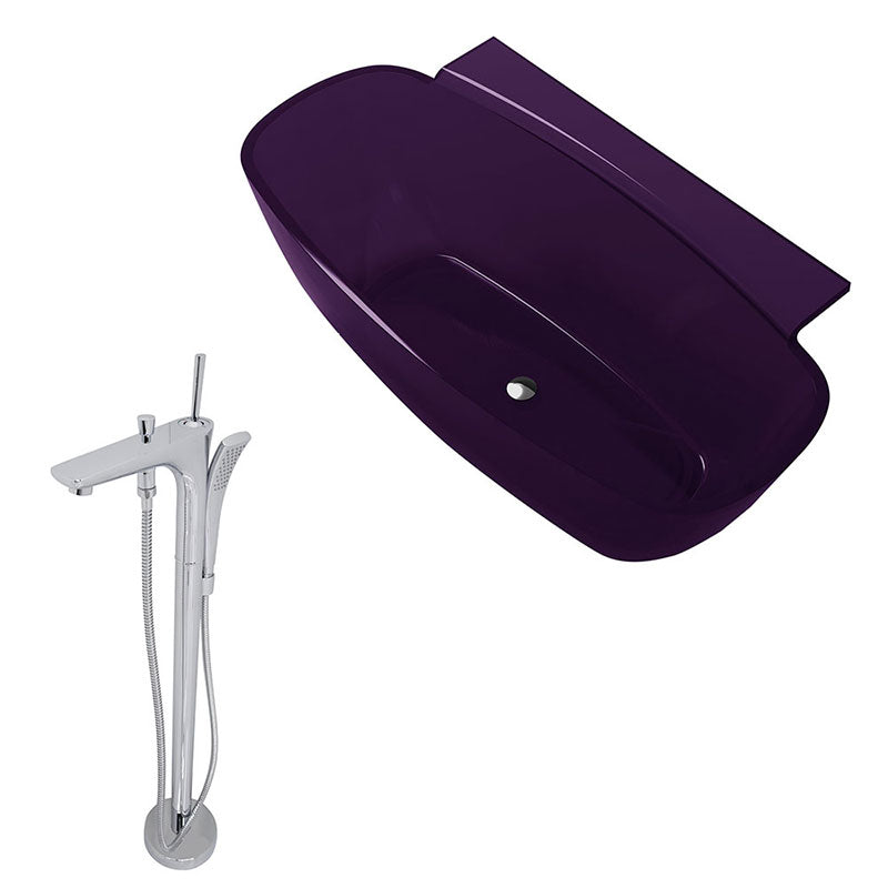 Anzzi Vida 5.2 ft. Man-Made Stone Freestanding Non-Whirlpool Bathtub in Evening Violet and Kase Series Faucet in Chrome
