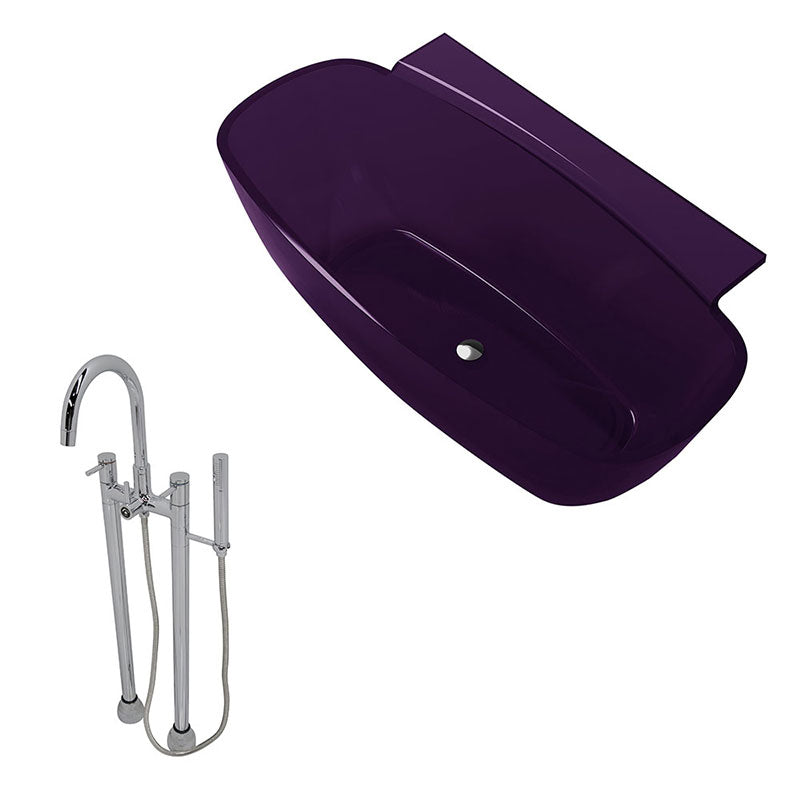 Anzzi Vida 5.2 ft. Man-Made Stone Freestanding Non-Whirlpool Bathtub in Evening Violet and Sol Series Faucet in Chrome