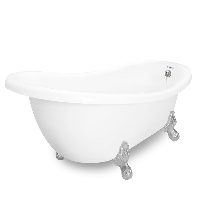 American Bath Factory Churchill 71" White AcraStone Tub & Drain, No Faucet Holes