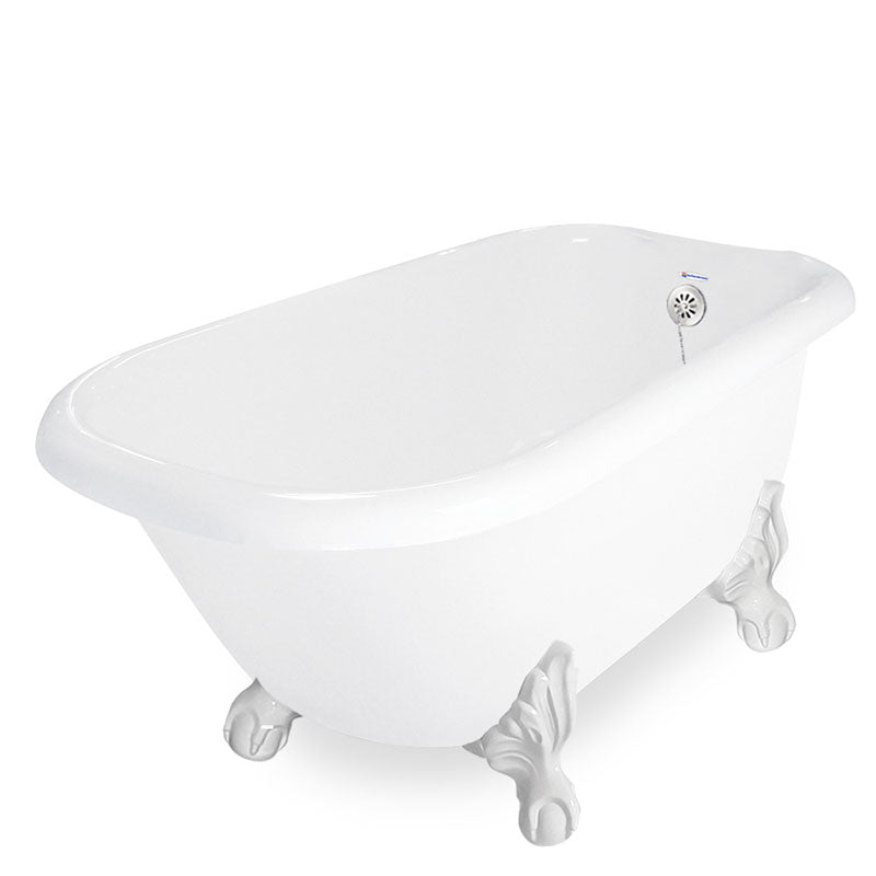 American Bath Factory Jester 54" White AcraStone Tub & Drain, No Faucet Holes