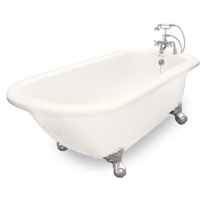 American Bath Factory 60" Trinity in Bisque with Satin Nickel Finish and F900A Deck Mount