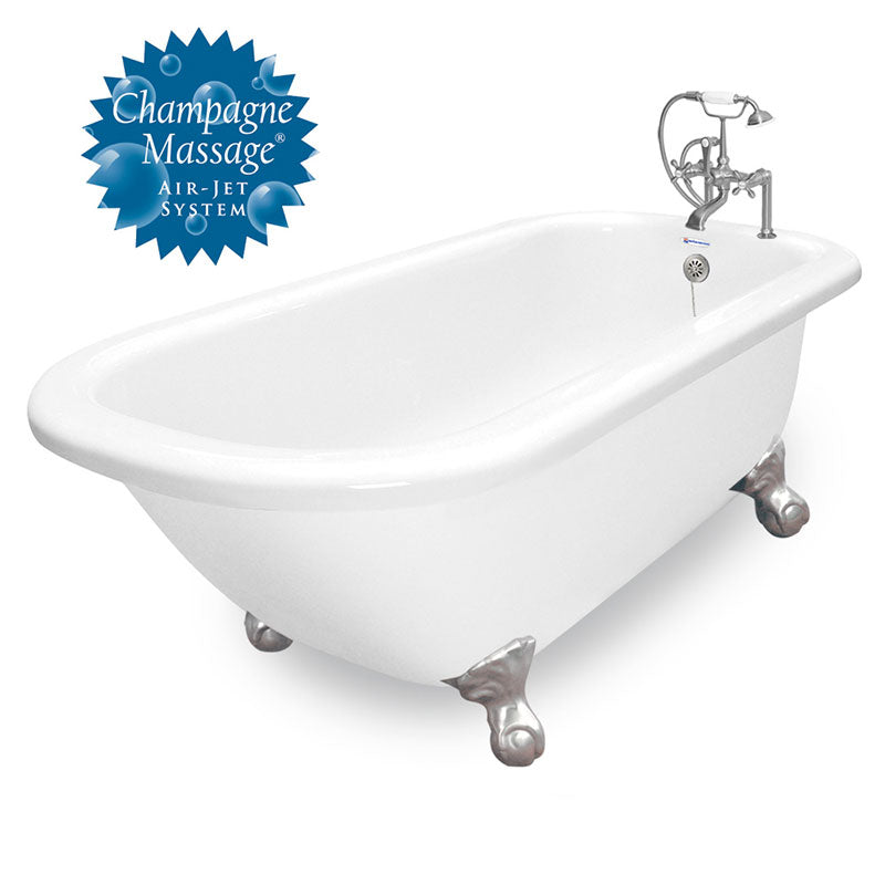 American Bath Factory 60" Trinity in White with Satin Nickel Finish and F100A Deck Mount