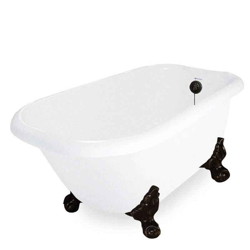 American Bath Factory Trinity 60" White AcraStone Tub & Drain, No Faucet Holes