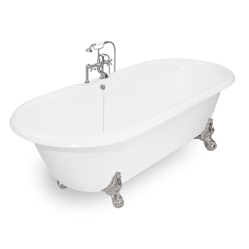 American Bath Factory 67" Winston in White with Satin Nickel Finish and F100A Deck Mount