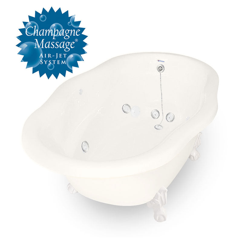 American Bath Factory Whirlpool Caspian 72" White AcraStone Tub & Drain , No Faucet Holes