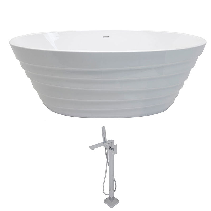 Anzzi Nimbus 5.6 ft. Acrylic Center drain Freestanding Bathtub in White with Dawn Freestanding Faucet in Chrome
