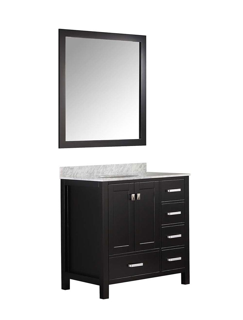 Anzzi Chateau 36 in. W x 22 in. D Vanity in Espresso with Marble Vanity Top in Carrara White with White Basin and Mirror 14
