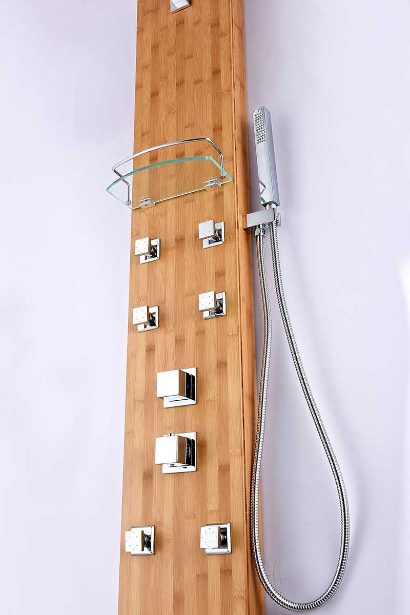 Anzzi CRANE Series 60 in. Full Body Shower Panel System with Heavy Rain Shower and Spray Wand in Natural Bamboo 3