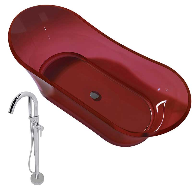 Anzzi Azul 5.8 ft. Man-Made Stone Freestanding Non-Whirlpool Bathtub in Deep Red and Kros Series Faucet in Chrome