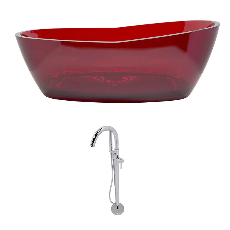 Anzzi Ember 5.4 ft. Man-Made Stone Freestanding Non-Whirlpool Bathtub in Deep Red and Kros Series Faucet in Chrome