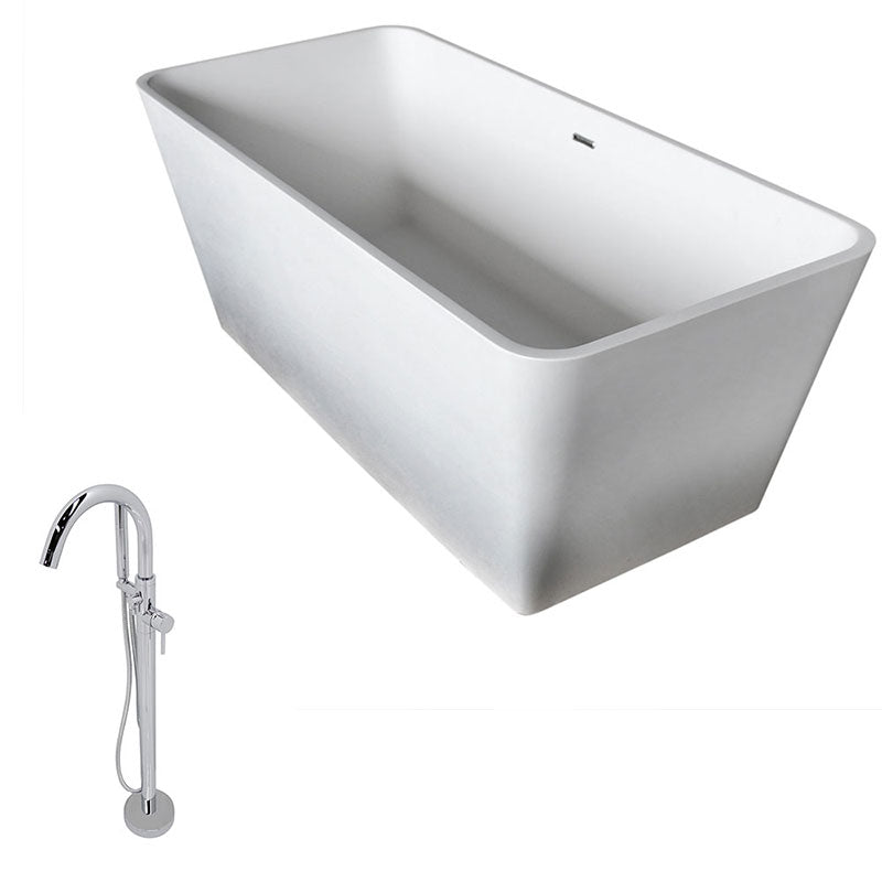 Anzzi Cenere 4.9 ft. Man-Made Stone Freestanding Non-Whirlpool Bathtub in Matte White and Kros Series Faucet in Chrome