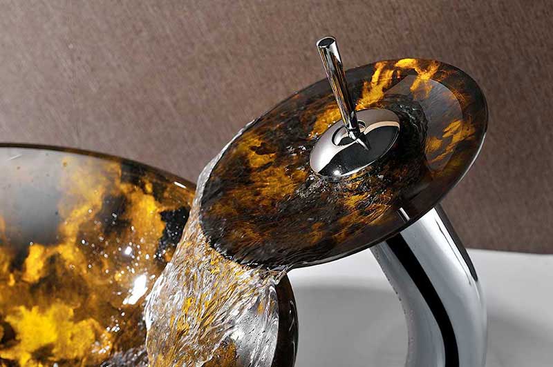 Anzzi Timbre Series Deco-Glass Vessel Sink in Kindled Amber with Matching Chrome Waterfall Faucet 2