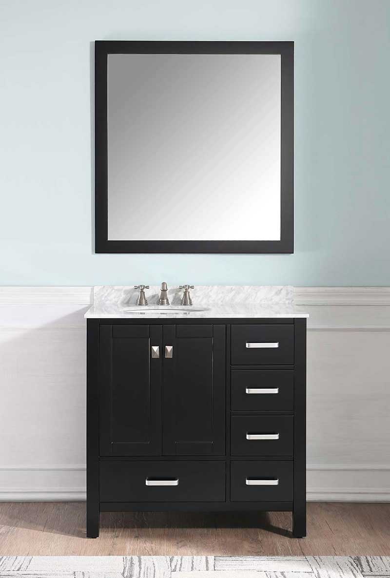 Anzzi Chateau 36 in. W x 22 in. D Vanity in Espresso with Marble Vanity Top in Carrara White with White Basin and Mirror 4