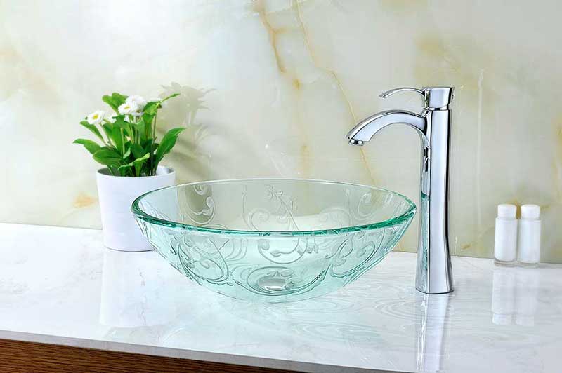 Anzzi Vieno Series Deco-Glass Vessel Sink in Crystal Clear Floral 2