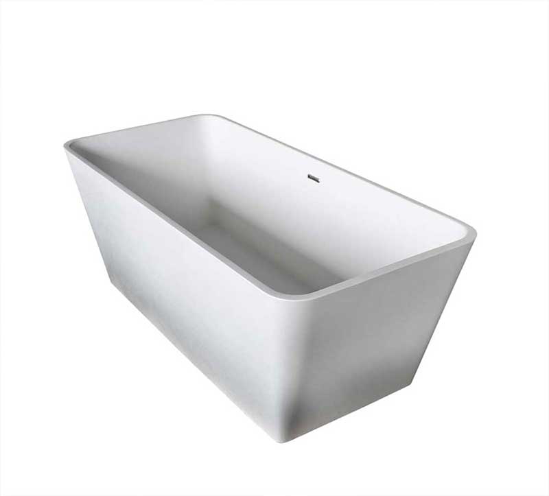 Anzzi Cenere 4.9 ft. Man-Made Stone Freestanding Non-Whirlpool Bathtub in Matte White and Sol Series Faucet in Chrome 2
