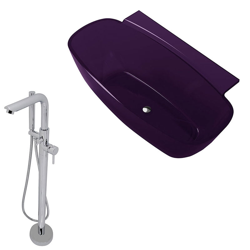 Anzzi Vida 5.2 ft. Man-Made Stone Freestanding Non-Whirlpool Bathtub in Evening Violet and Sens Series Faucet in Chrome