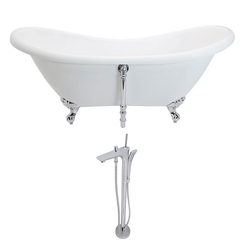 Anzzi Aegis 5.7 ft. Acrylic Double Slipper Clawfoot Non-Whirlpool Bathtub in White and Kase Series Faucet in Polished Chrome