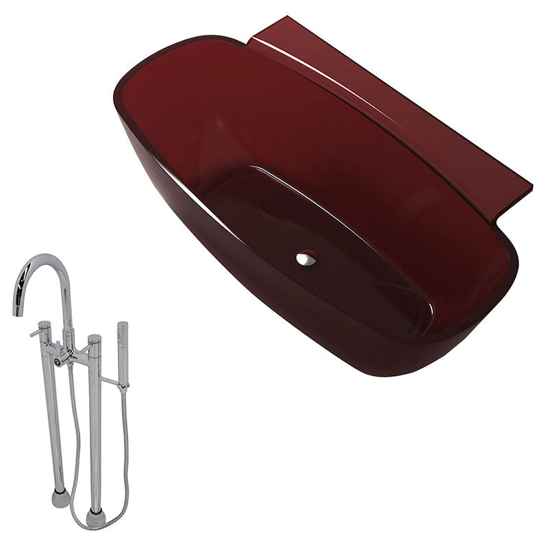 Anzzi Vida 5.2 ft. Man-Made Stone Freestanding Non-Whirlpool Bathtub in Deep Red and Sol Series Faucet in Chrome