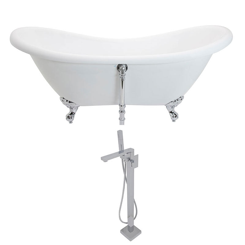 Anzzi Aegis 5.7 ft. Acrylic Double Slipper Clawfoot Non-Whirlpool Bathtub in White and Dawn Series Faucet in Polished Chrome
