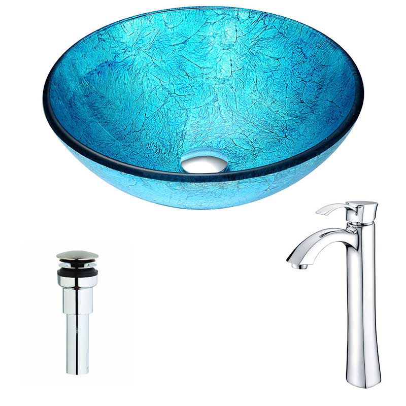 Anzzi Accent Series Deco-Glass Vessel Sink in Emerald Ice with Harmony Faucet in Chrome