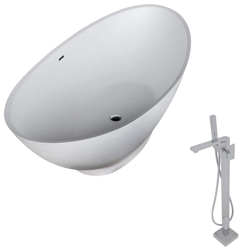 Anzzi Ala 6.2 ft. Man-Made Stone Freestanding Non-Whirlpool Bathtub in Matte White and Dawn Series Faucet in Chrome