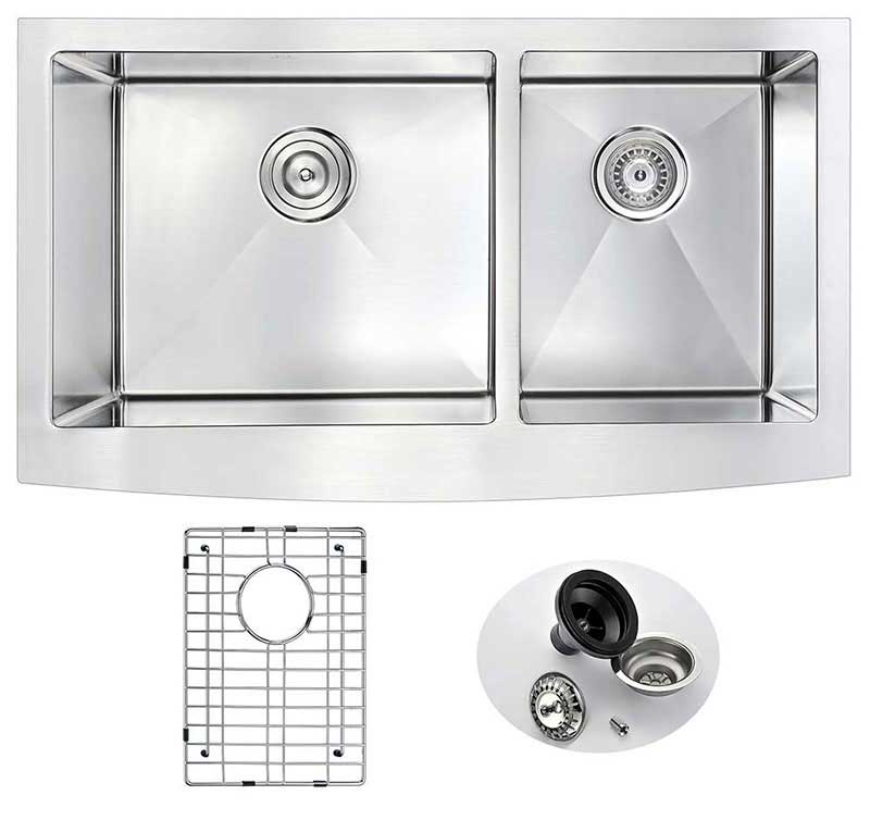 Anzzi ELYSIAN Series 36 in. Farm House 60/40 Dual Basin Handmade Stainless Steel Kitchen Sink