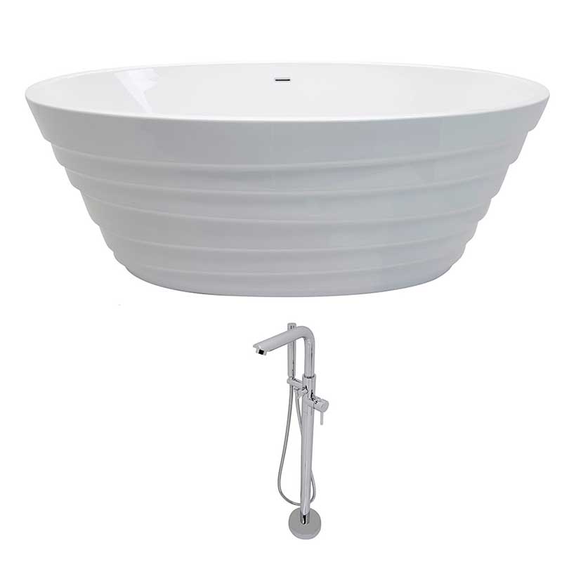Anzzi Nimbus 5.6 ft. Acrylic Center drain Freestanding Bathtub in White with Sens Freestanding Faucet in Chrome