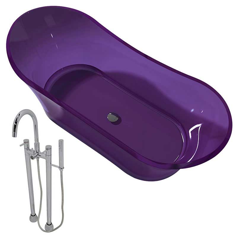 Anzzi Azul 5.8 ft. Man-Made Stone Freestanding Non-Whirlpool Bathtub in Evening Violet and Sol Series Faucet in Chrome