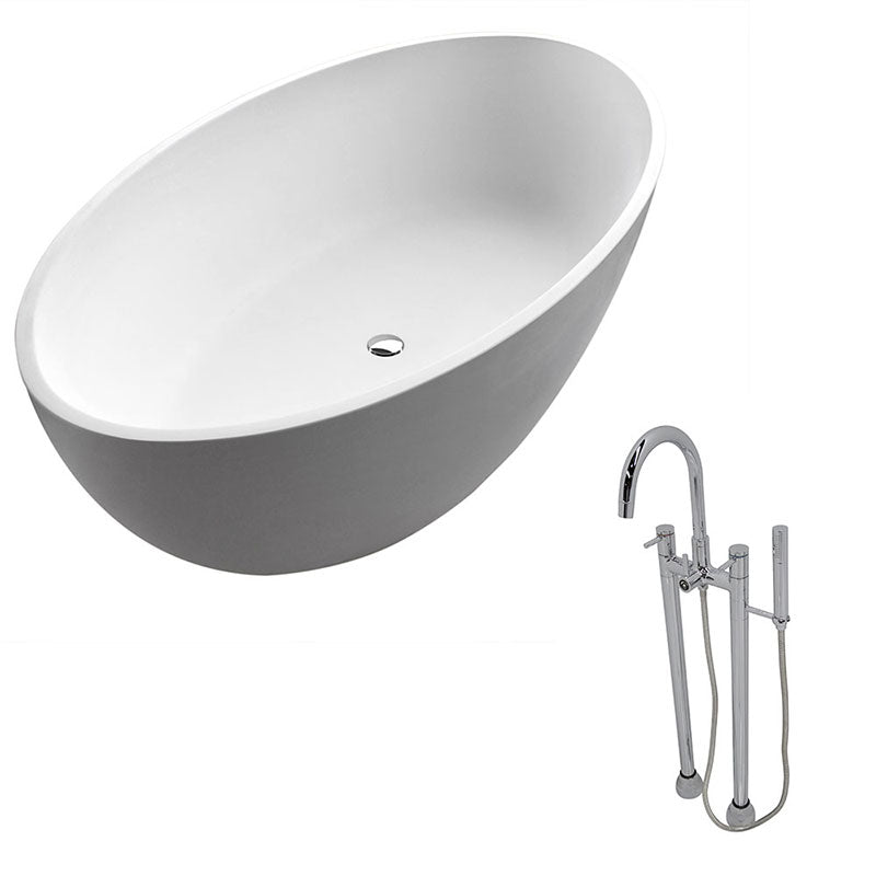 Anzzi Cestino 5.5 ft. Man-Made Stone Freestanding Non-Whirlpool Bathtub in Matte White and Sol Series Faucet in Chrome