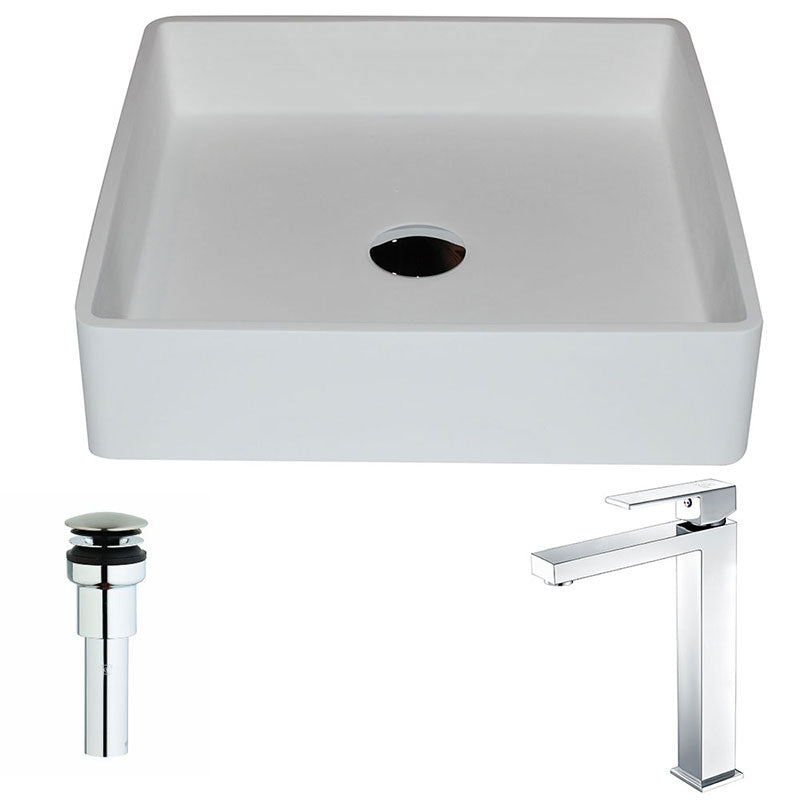 Anzzi Passage Series 1-Piece Man Made Stone Vessel Sink in Matte White with Enti Faucet in Polished Chrome