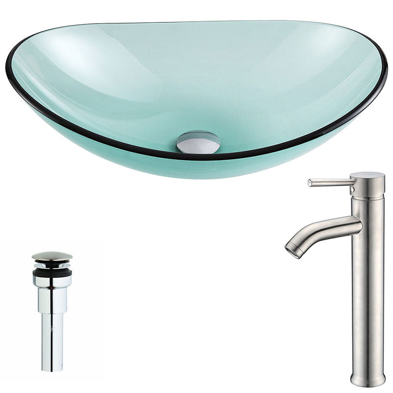 Anzzi Major Series Deco-Glass Vessel Sink in Lustrous Green with Fann Faucet in Brushed Nickel