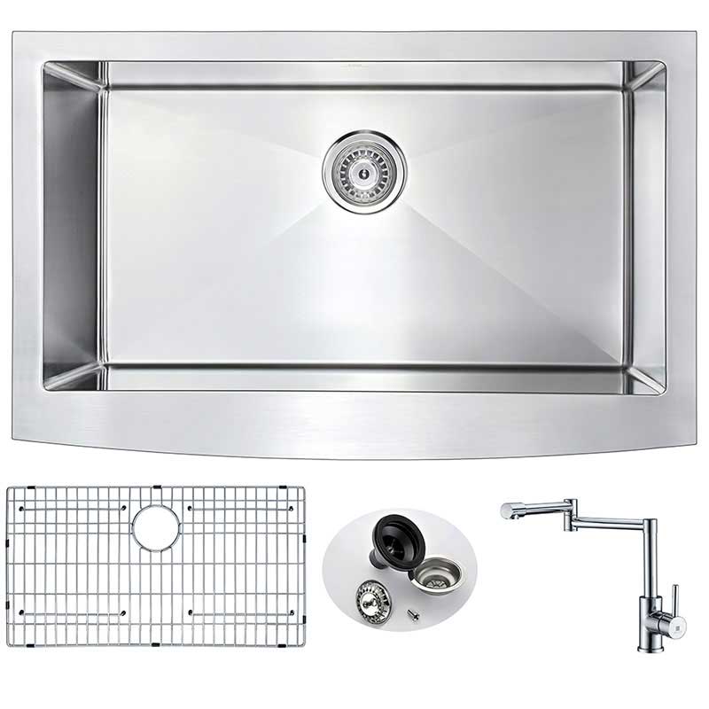 Anzzi ELYSIAN Farmhouse Stainless Steel 32 in. 0-Hole Kitchen Sink and Faucet Set with Manis Faucet in Polished Chrome