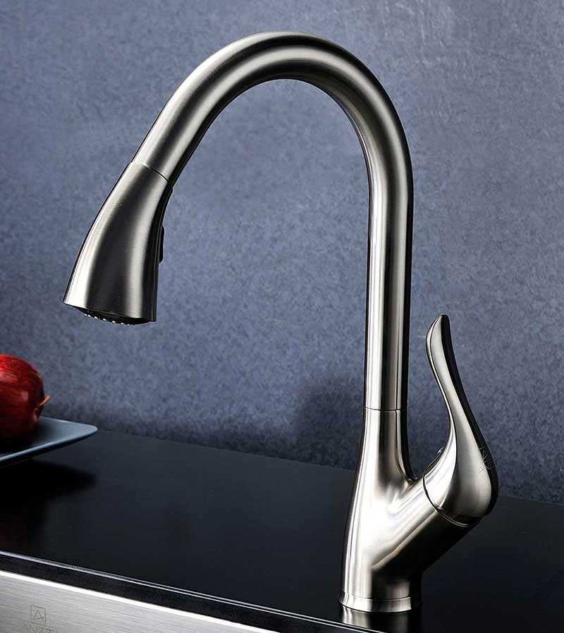 Anzzi VANGUARD Undermount Stainless Steel 32 in. 0-Hole Single Bowl Kitchen Sink with Accent Faucet in Brushed Nickel 2