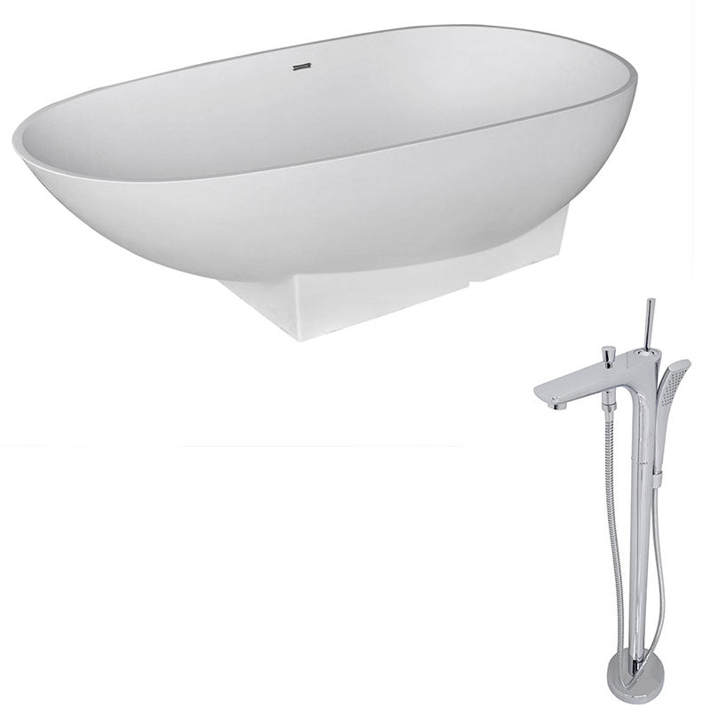 Anzzi Volo 5.9 ft. Man-Made Stone Freestanding Non-Whirlpool Bathtub in Matte White and Kase Series Faucet in Chrome